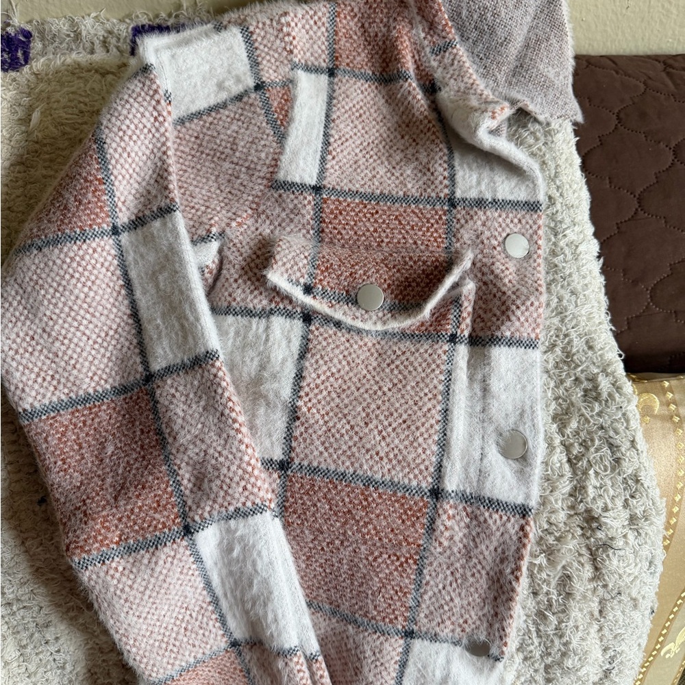 Rachel Zoe Pink and White Plaid Teddy Jacket